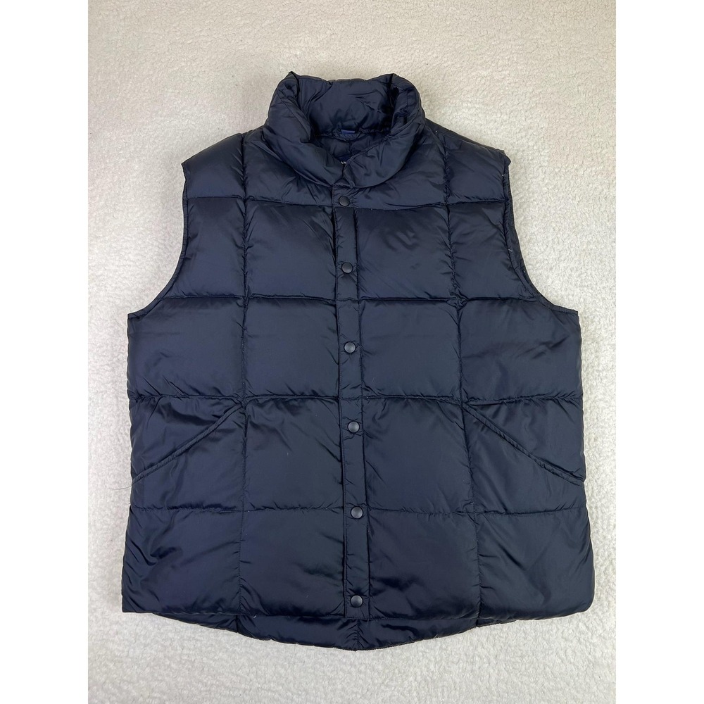 Lands' End Mens Large Black Down Puffer Vest Quilted Snap Front Insulated V#1711